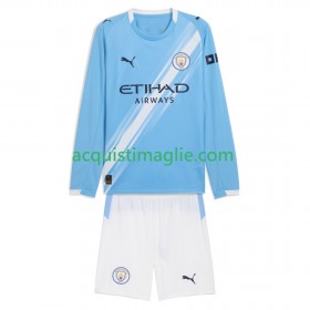 Divisa di Calcio Manchester City Bambino Prima 2025/2026 Manica Lunga